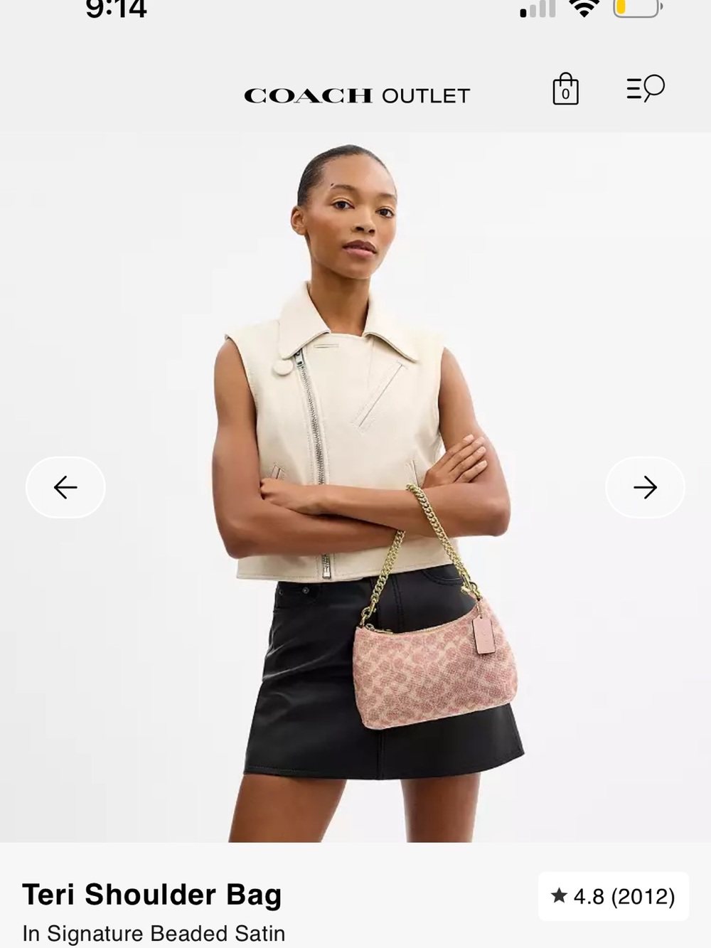 Coach Beaded Teri Light Pink Signature Satin Shoulder Bag - Picture 9 of 10